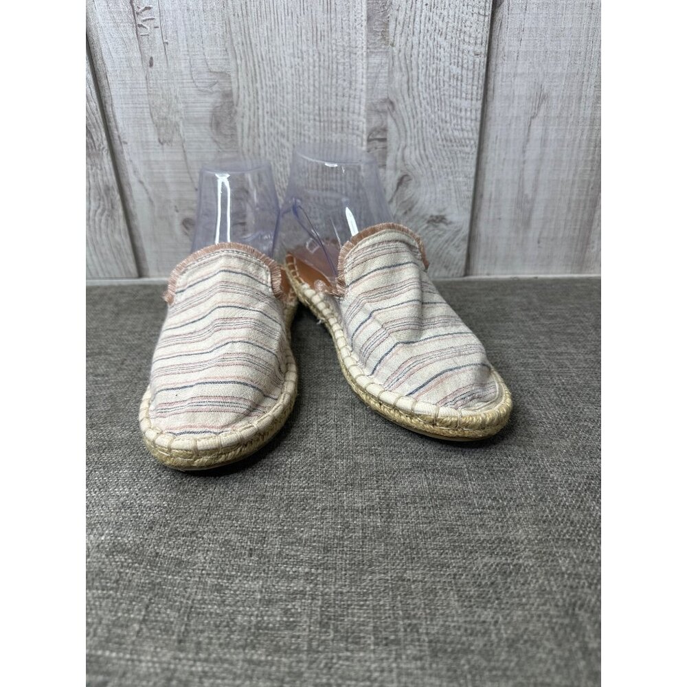 Maurices Womens Striped Espadrille Slip-On Shoes Size 7 Beige & Pink Canvas